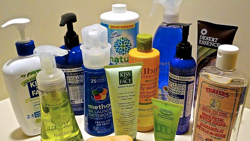 a group of bottles of cleaning products