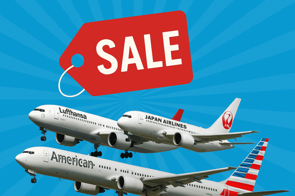 a group of airplanes with a price tag
