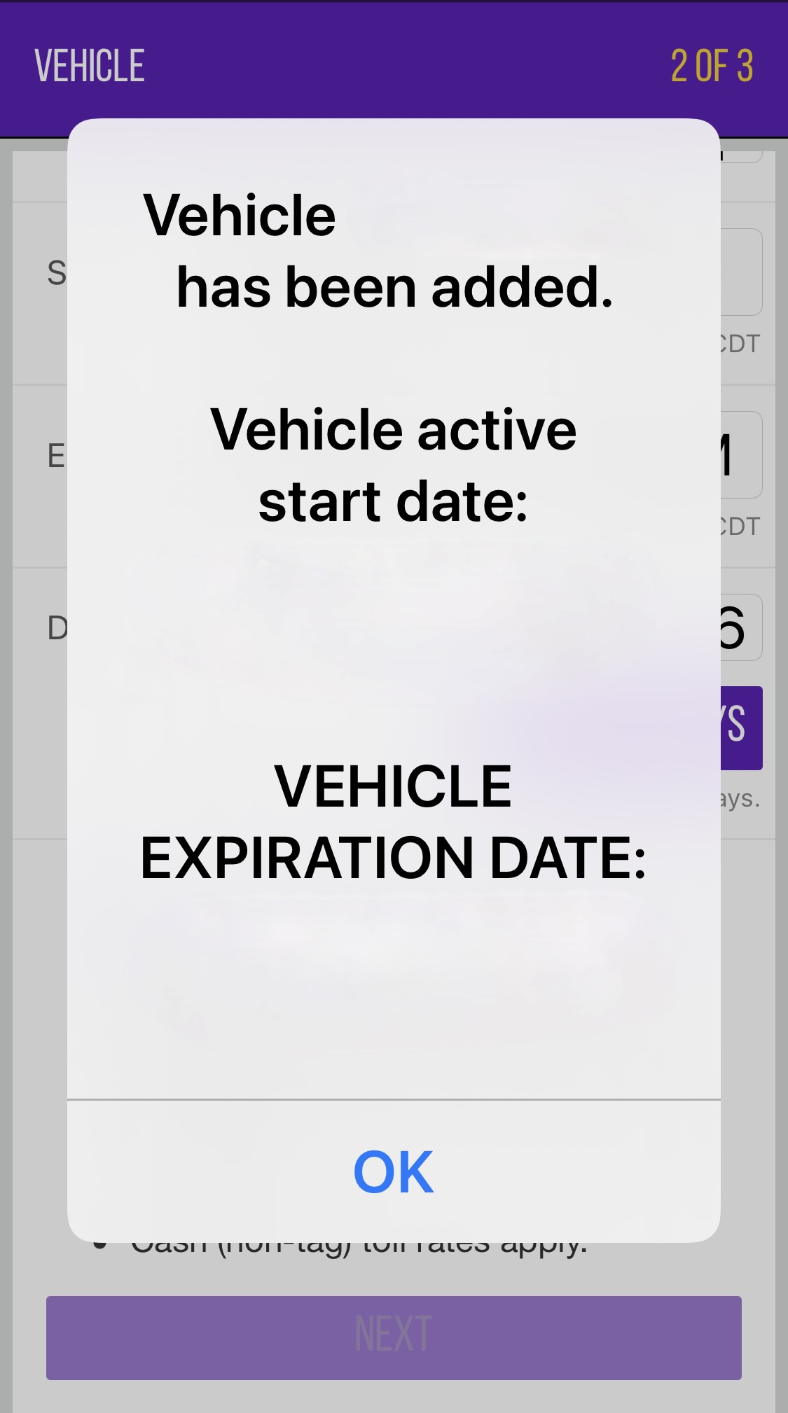 a screenshot of a car registration