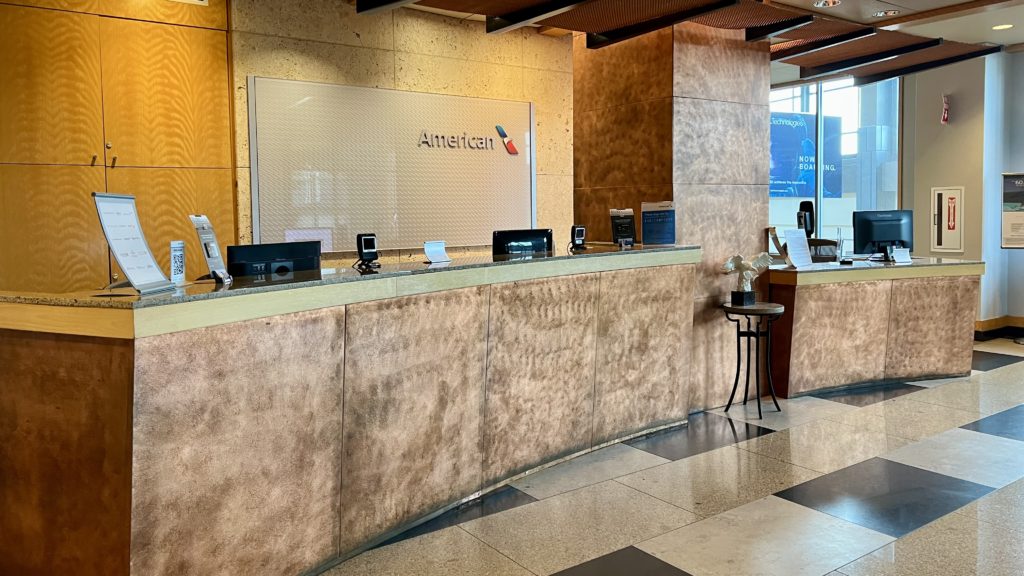 a reception desk in a building