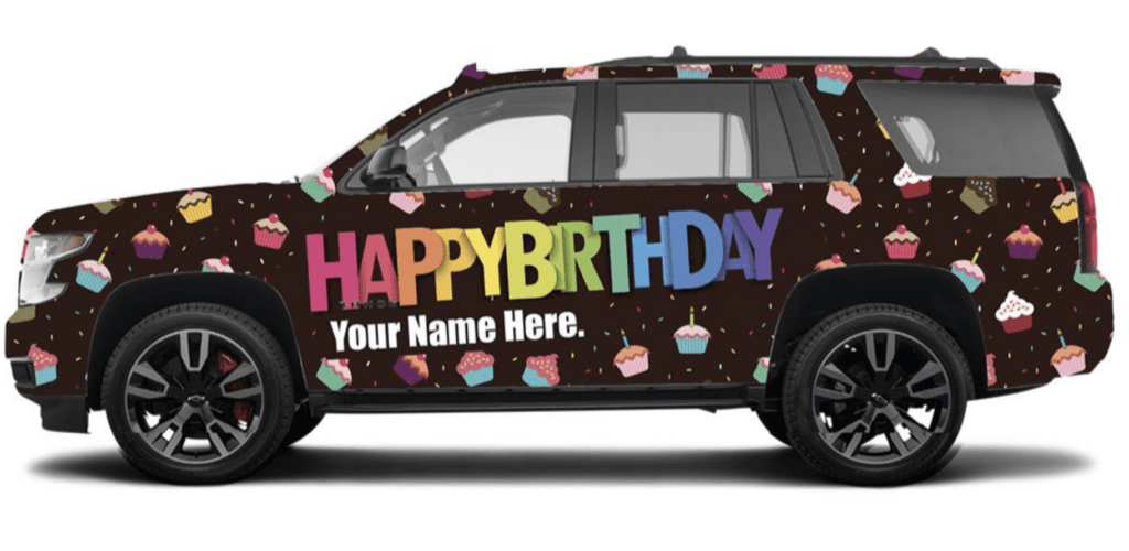 a car with a birthday design on it