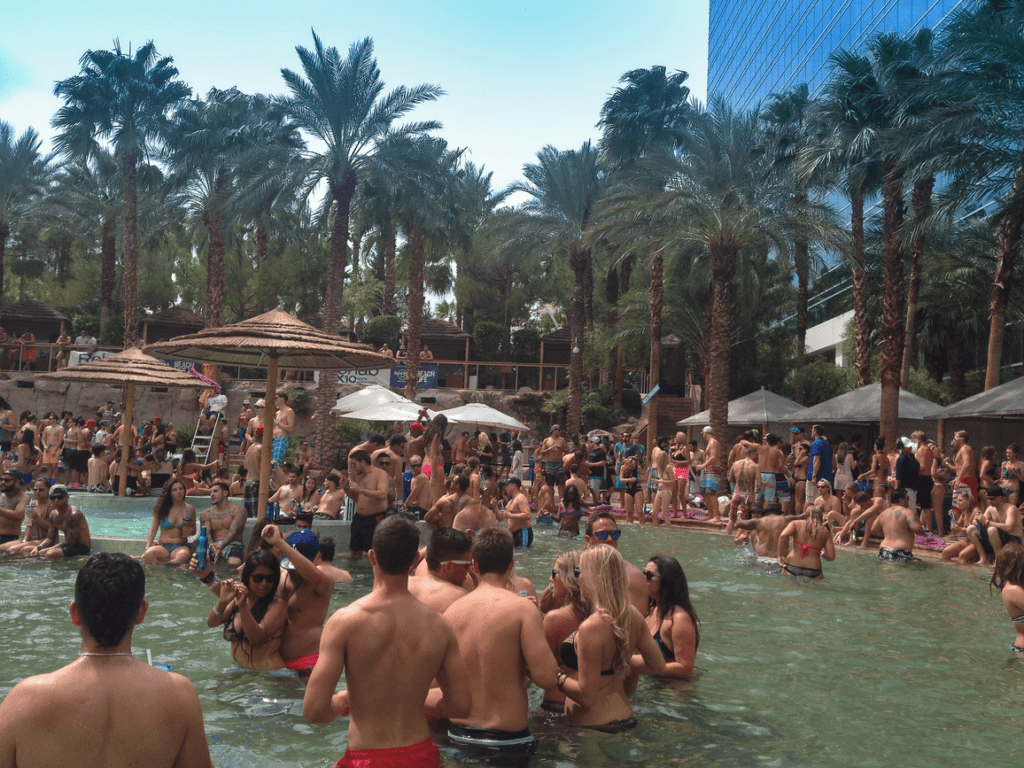 a group of people in a pool