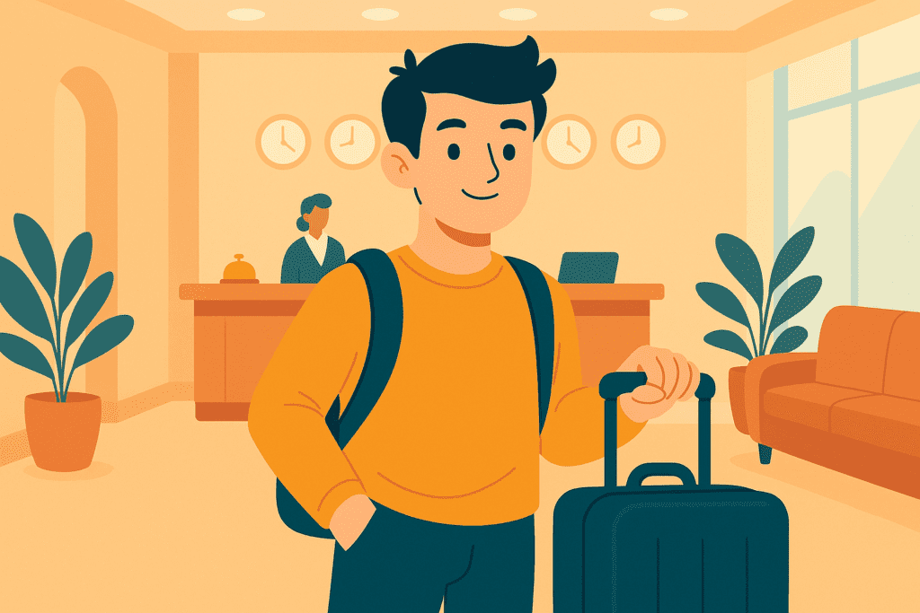 a cartoon of a man holding a suitcase