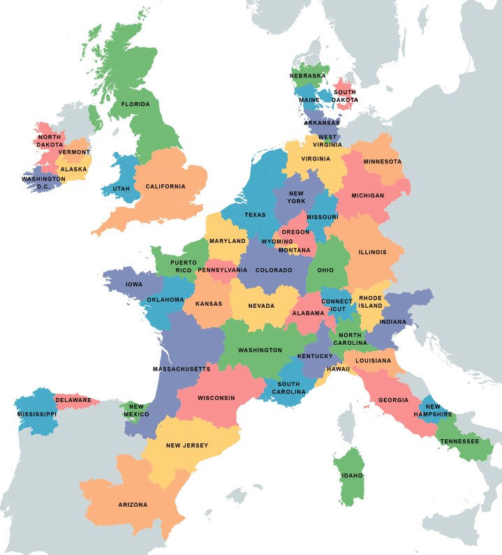 a map of europe with different colored countries/regions