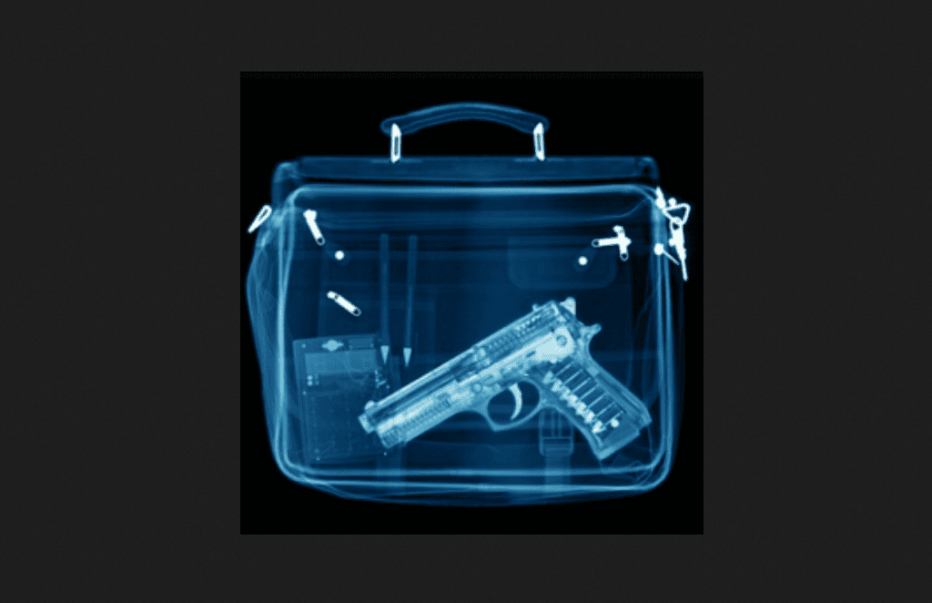 x-ray of a gun in a briefcase