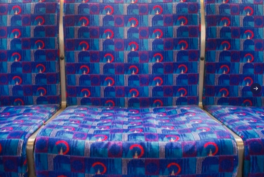a blue and red seat