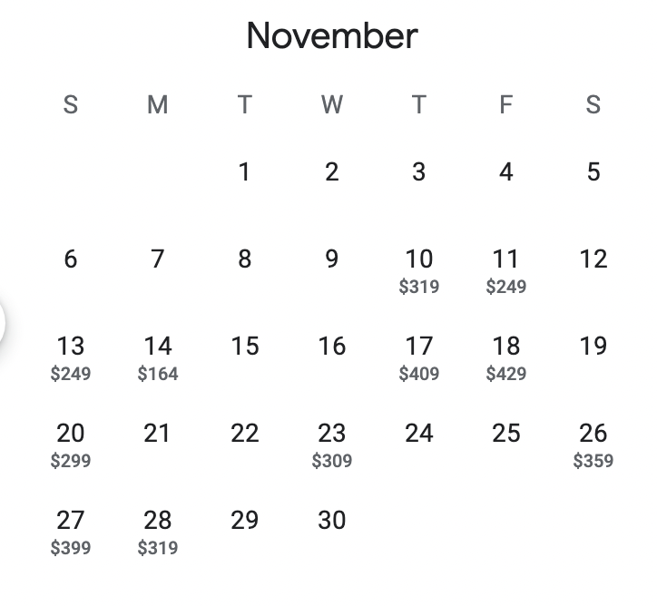 a calendar with numbers and a few dollars