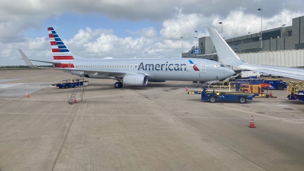 an airplane parked at an airport