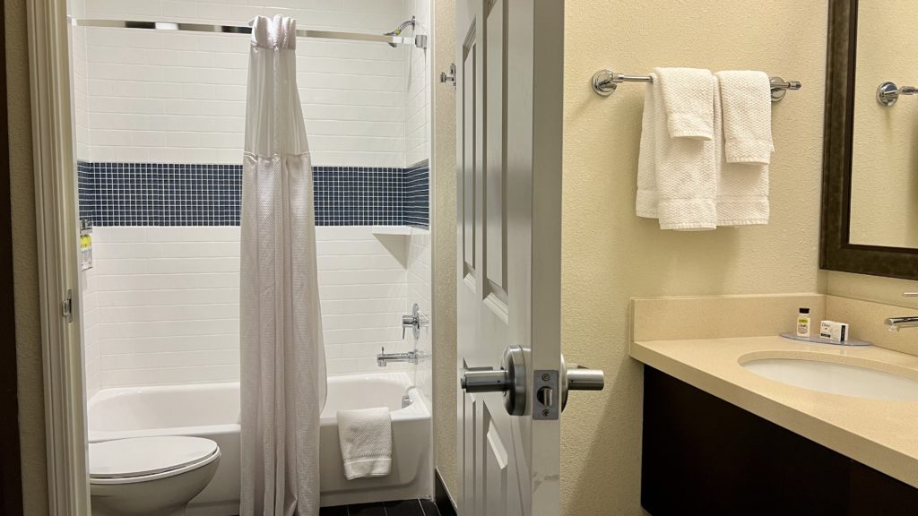 a bathroom with a shower and bathtub