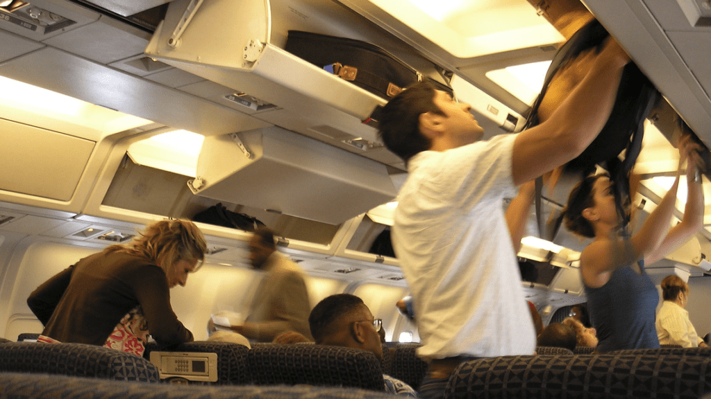 a group of people on an airplane