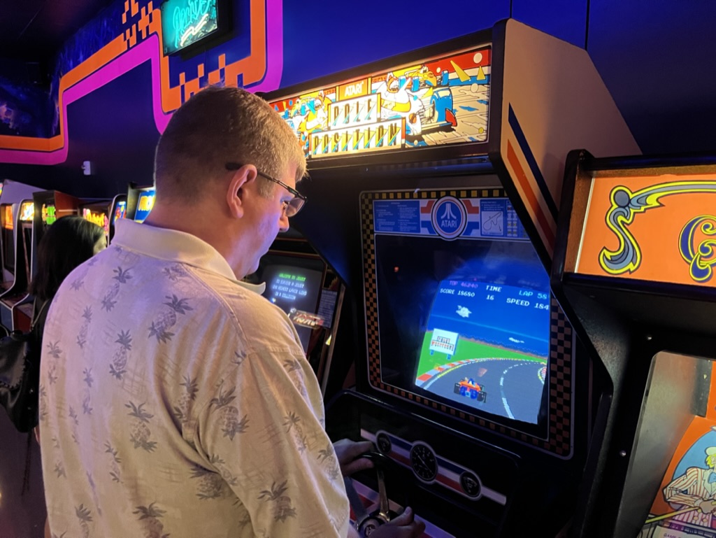 a man playing a video game