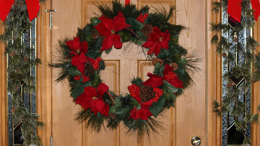 a wreath on a door