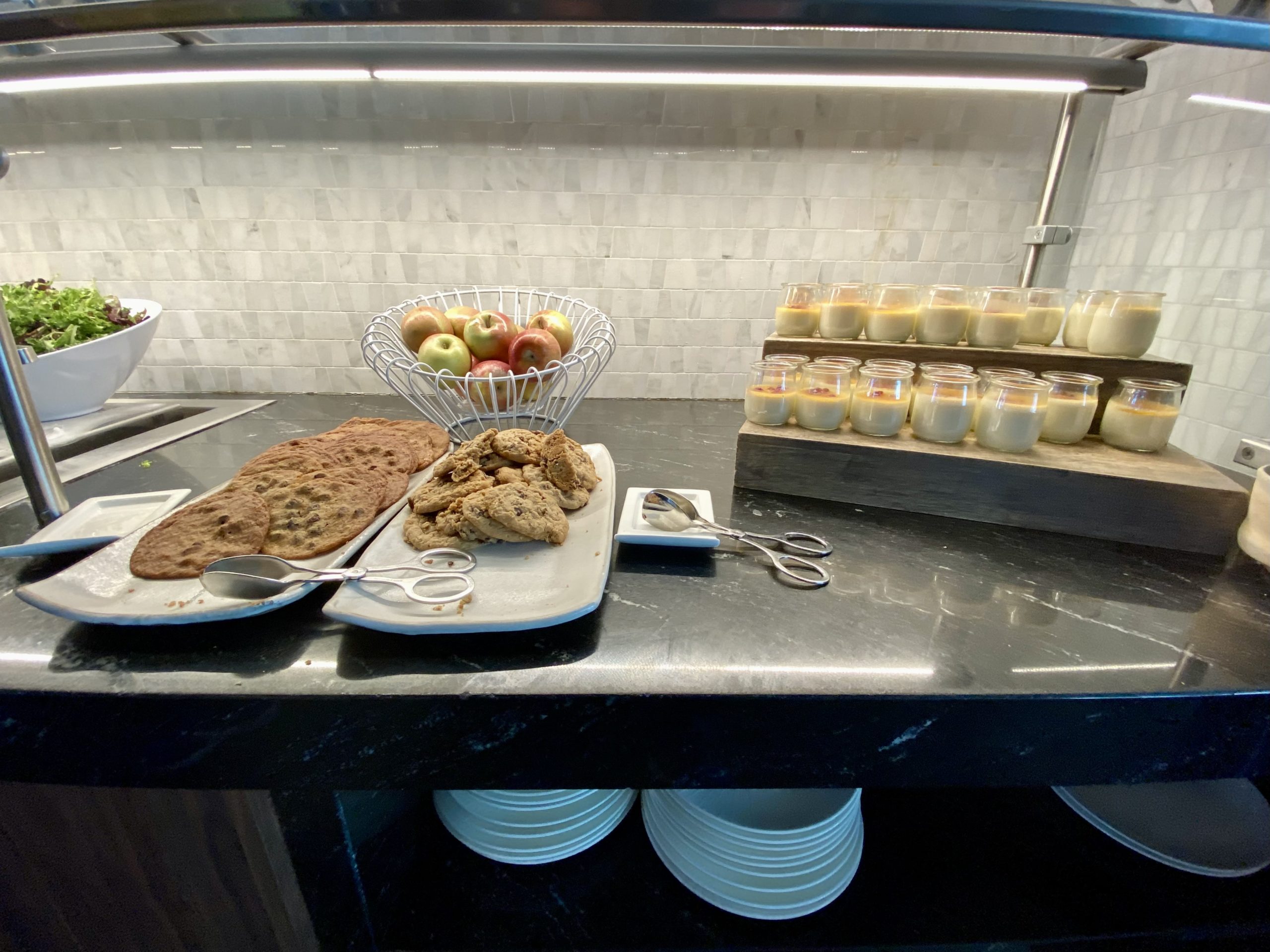 a counter with food on it