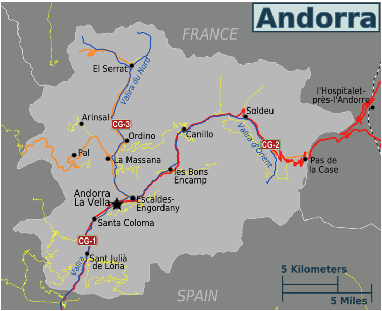 a map of andorra with many cities