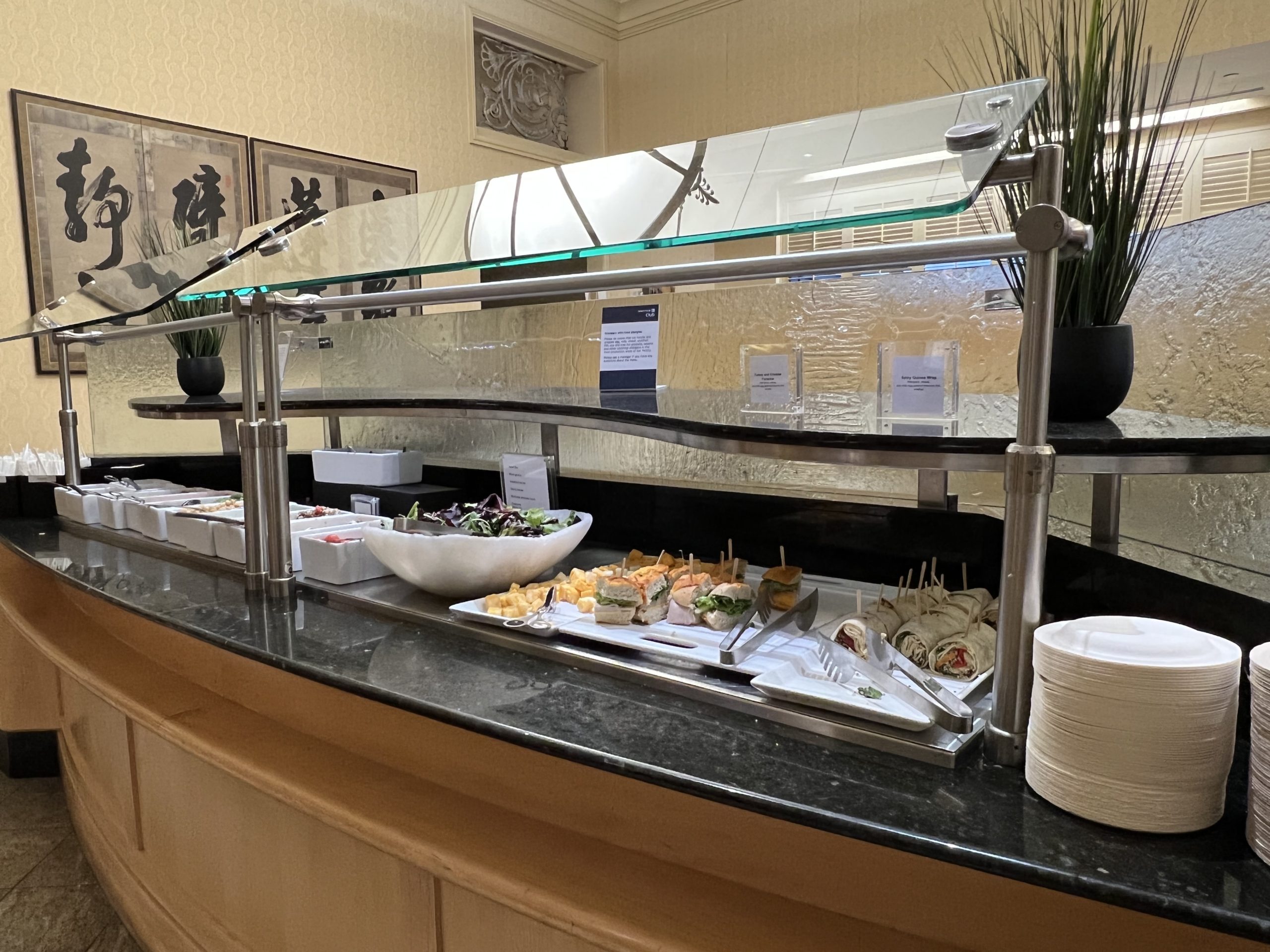 a buffet with food on the counter