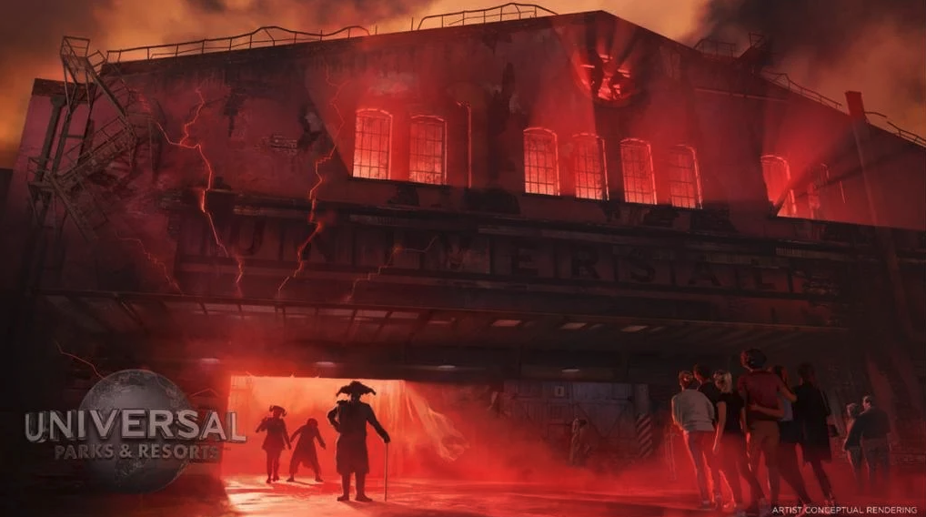 a group of people walking in front of a building with red smoke