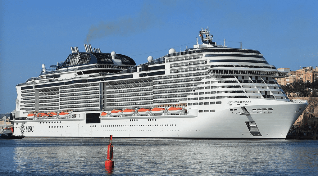 a large cruise ship in the water