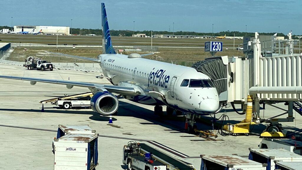 a jet plane at an airport