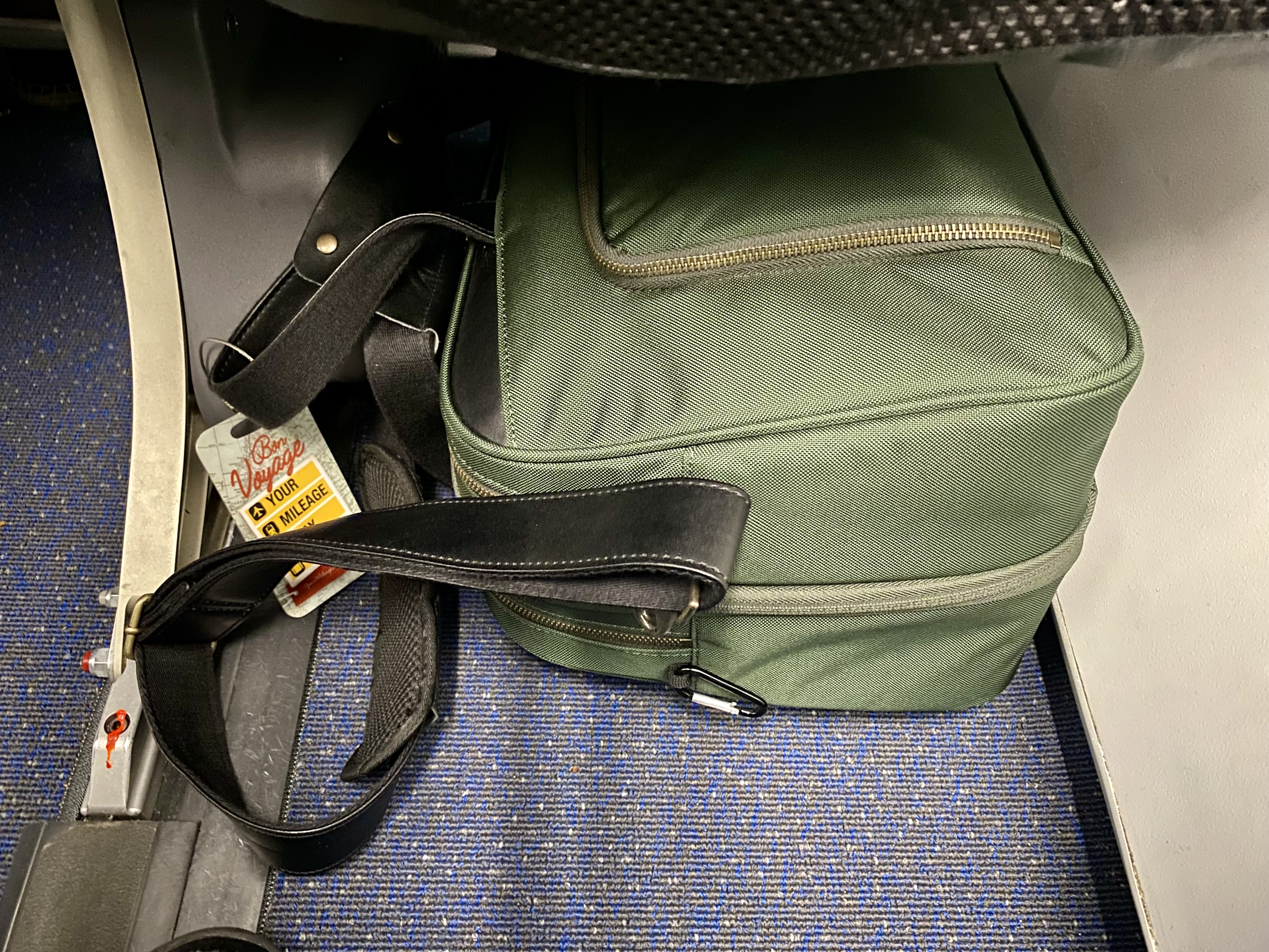 a green bag with black straps