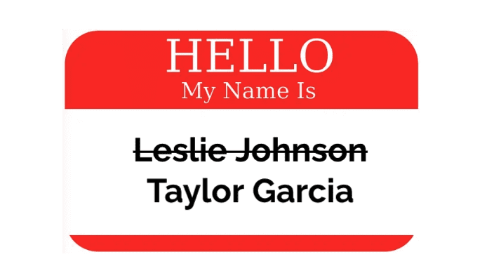 a name tag with a red and white border
