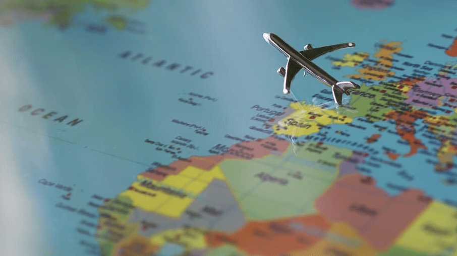 a model airplane on a map