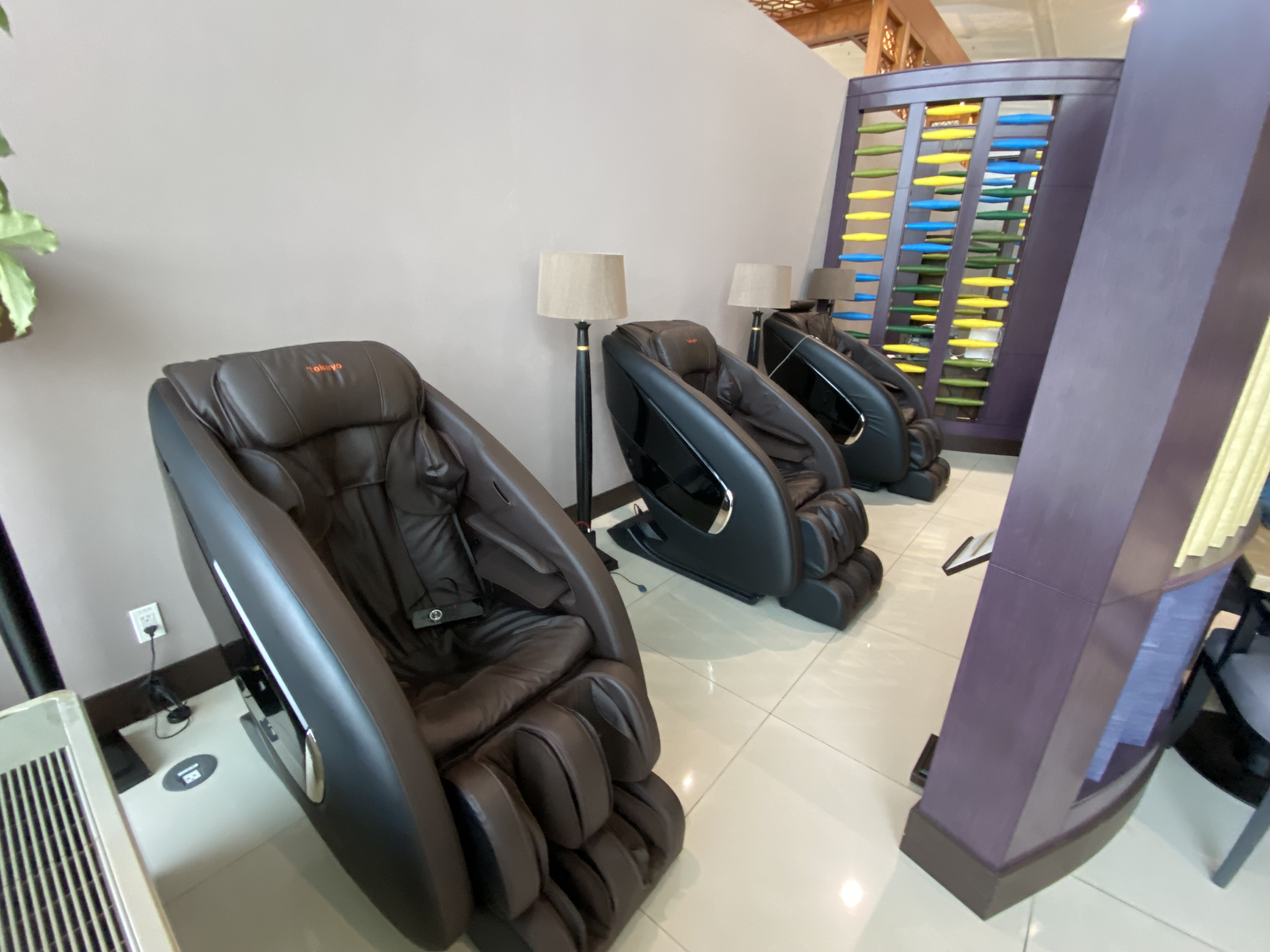 a massage chairs in a room