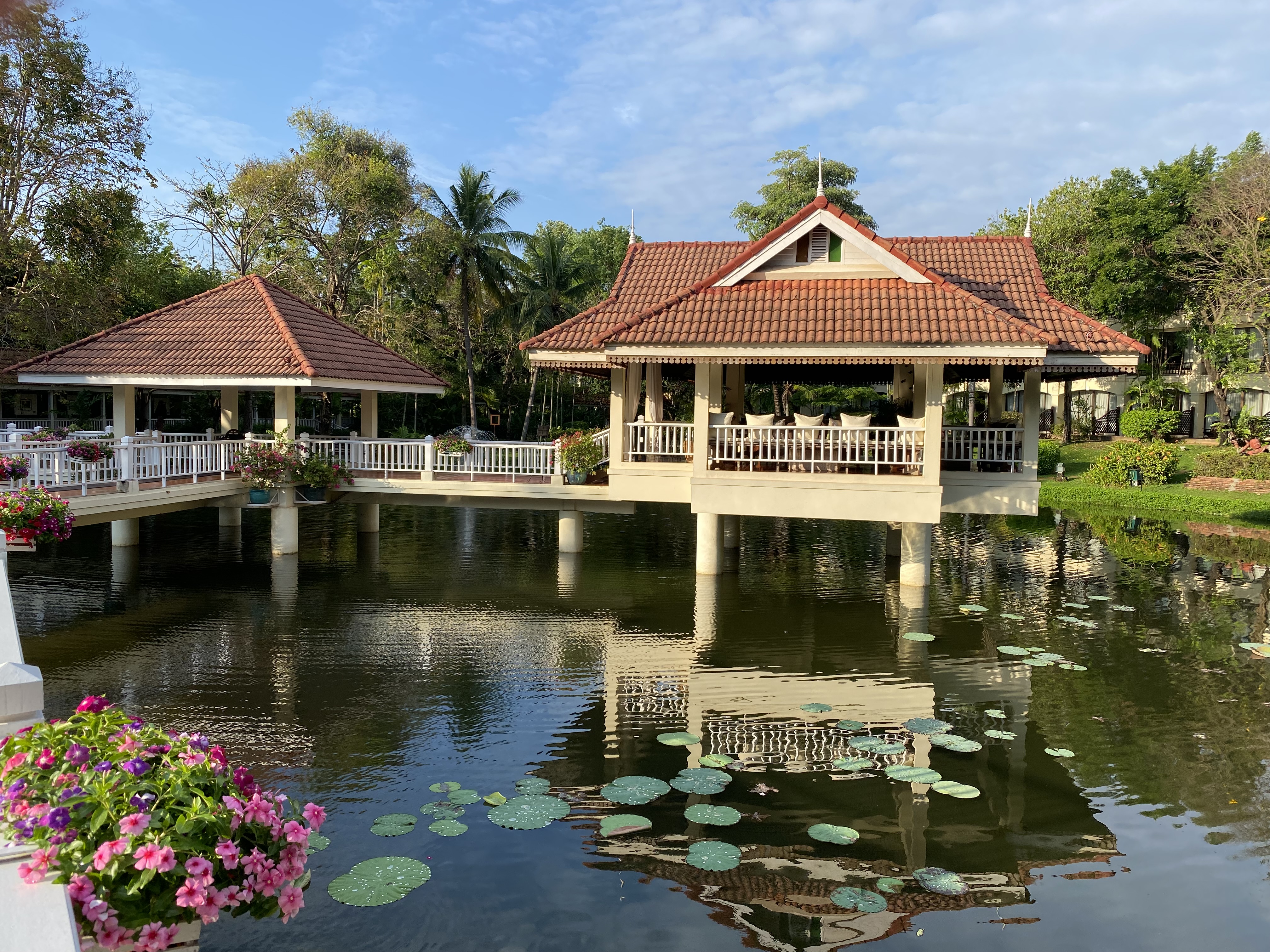 a gazebo over a body of water