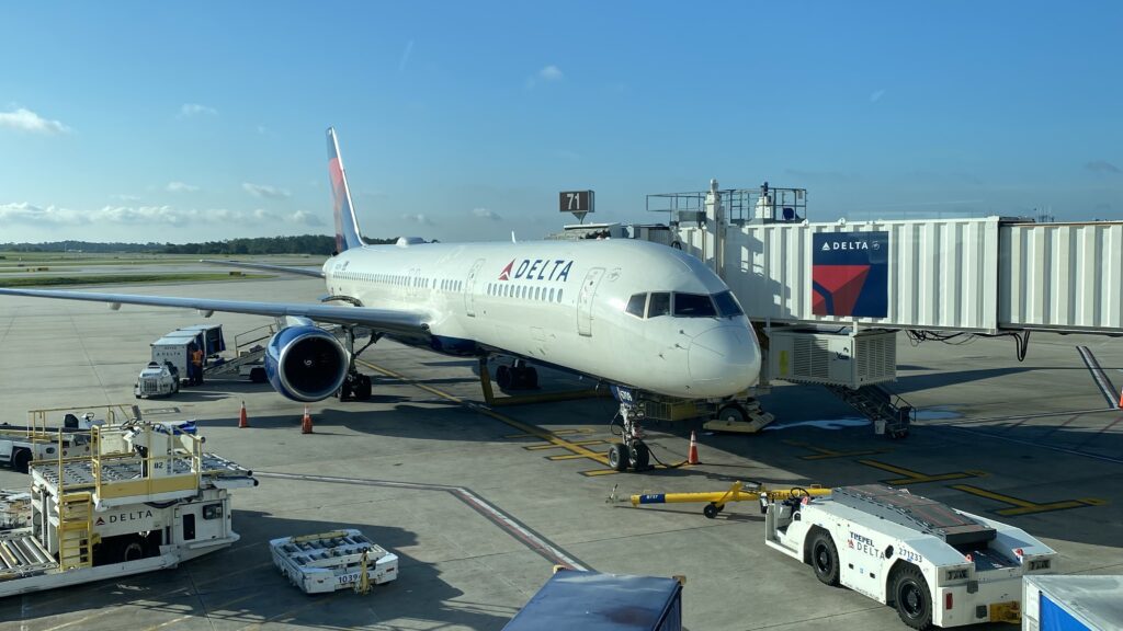 a plane parked at an airport