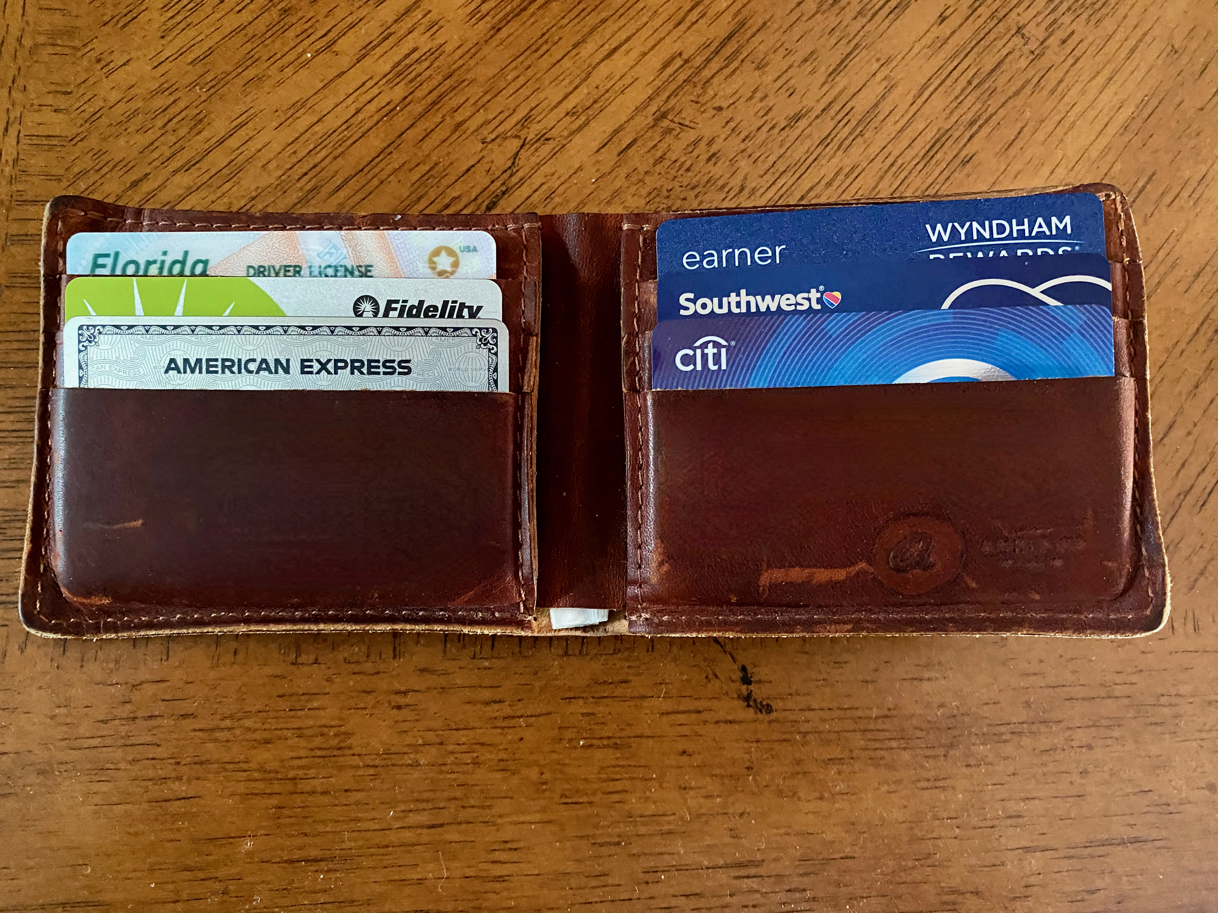 a wallet with credit cards inside