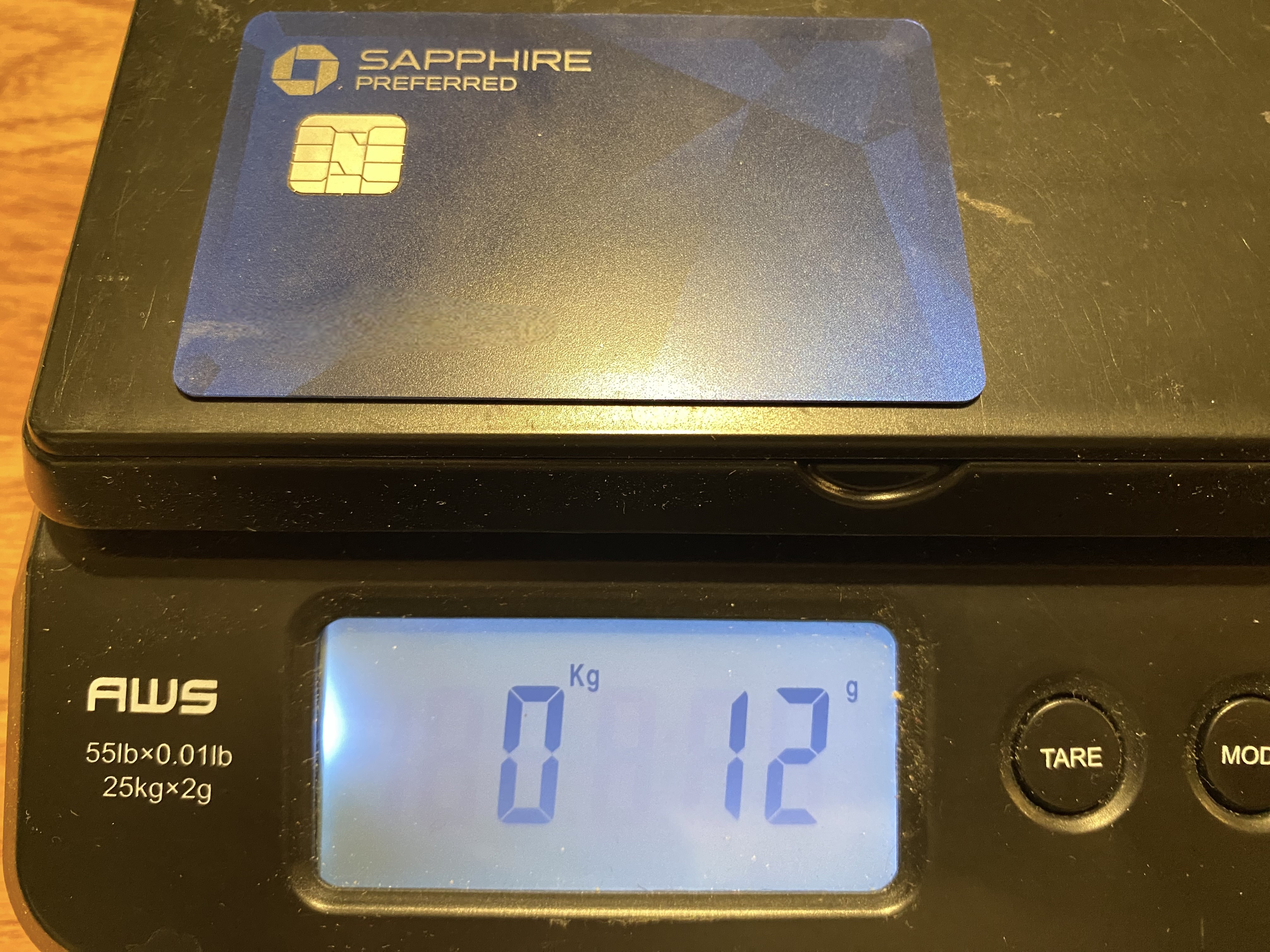 a credit card on a scale