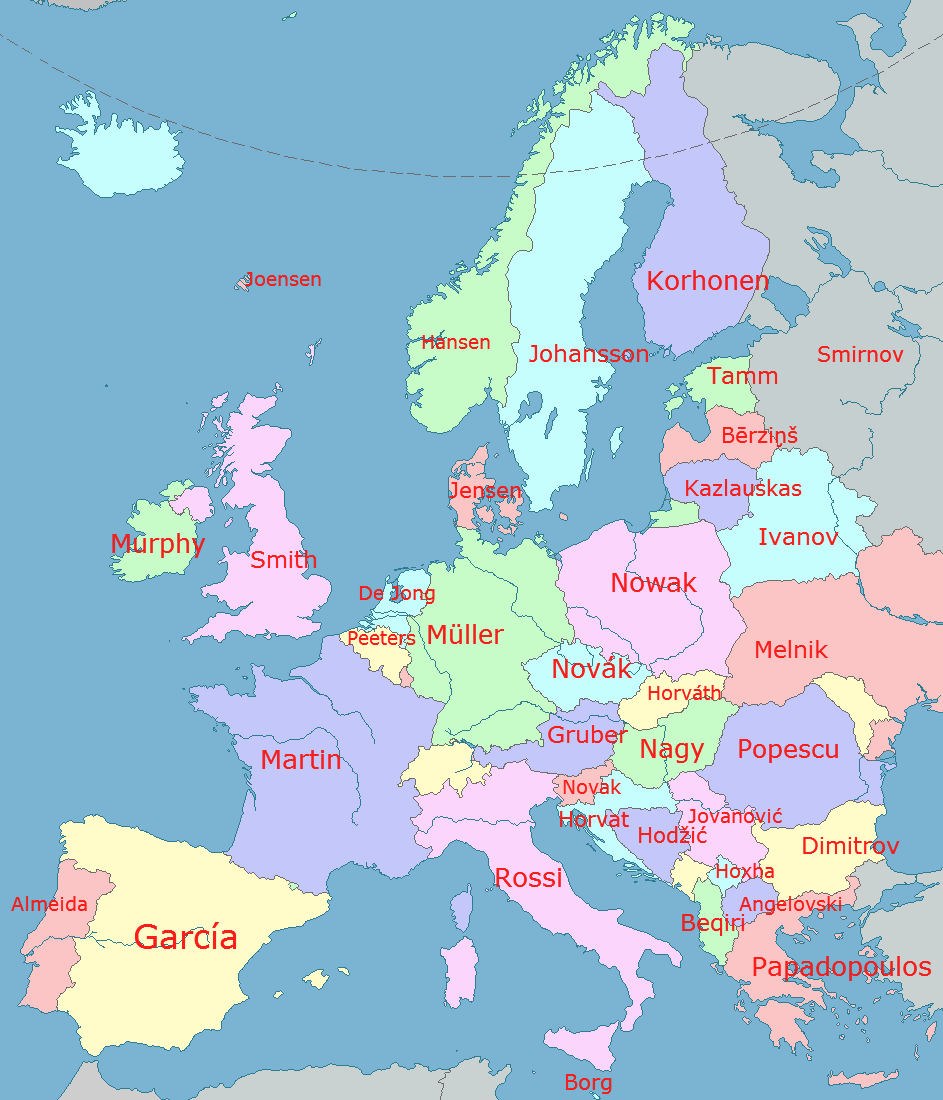 a map of europe with different countries/regions