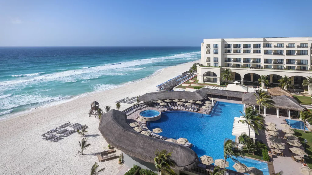 a swimming pool on a beach