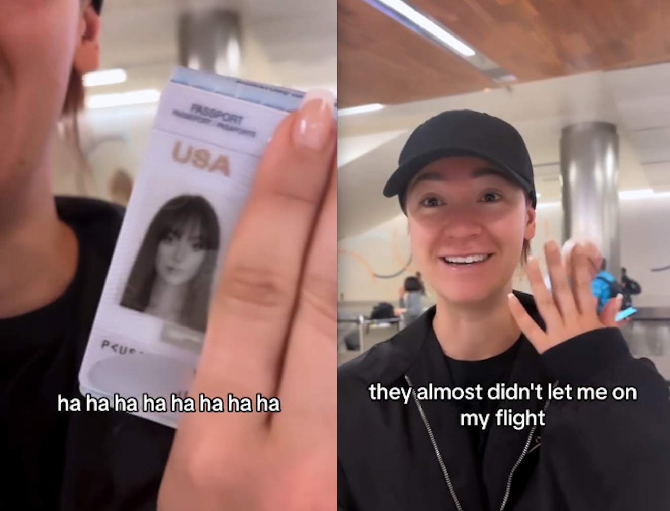 a collage of a woman holding a passport