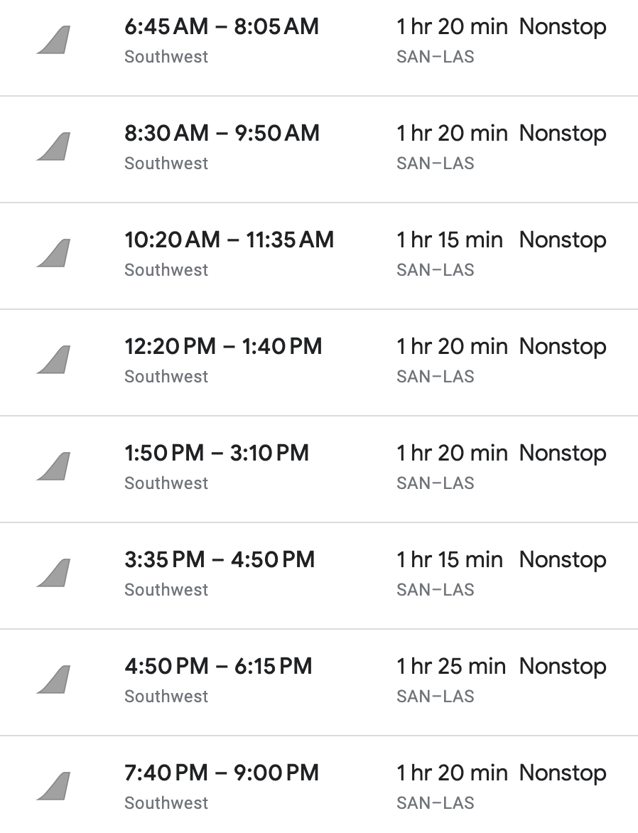 a screenshot of a flight schedule