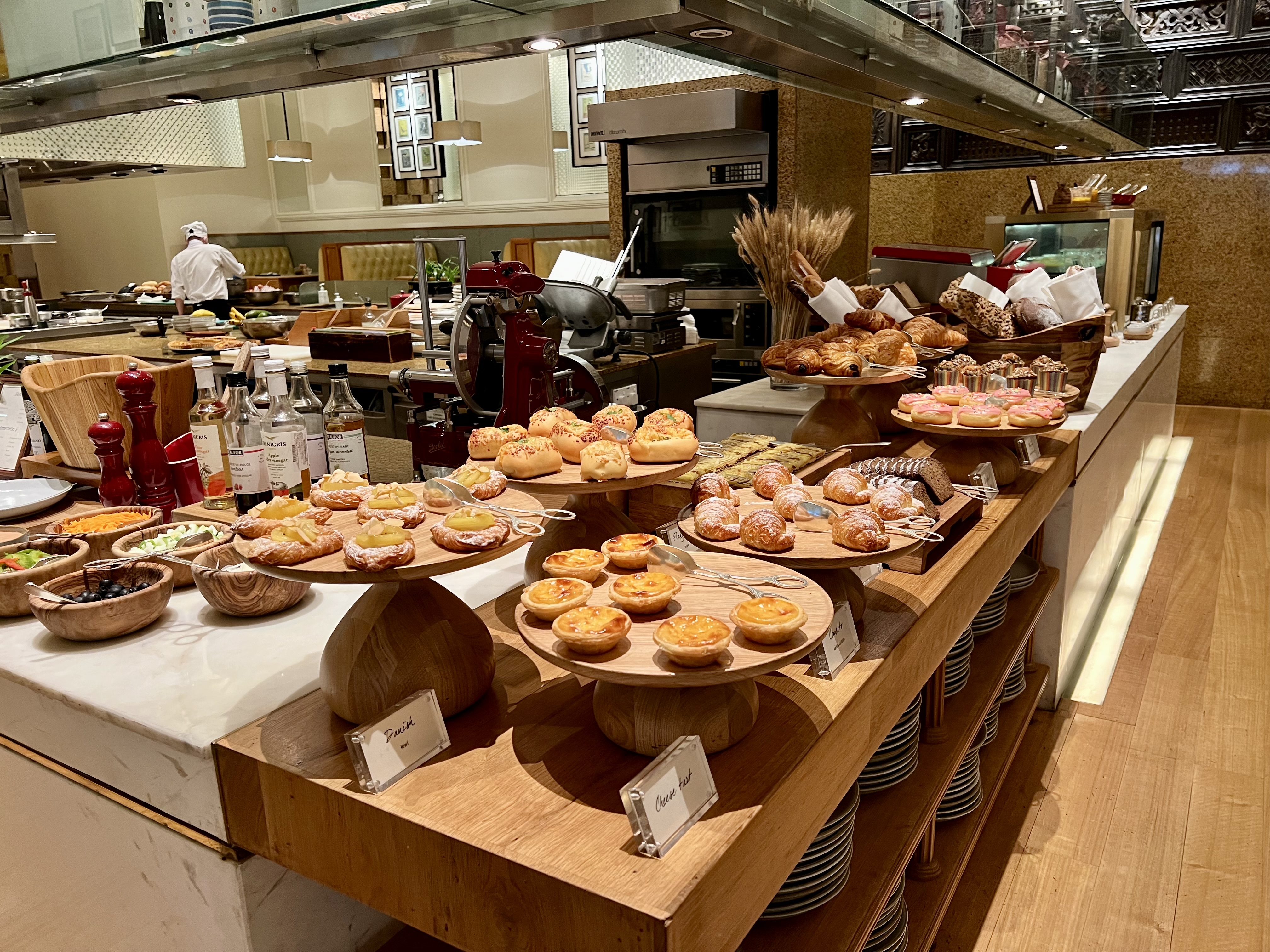 a counter with food on it