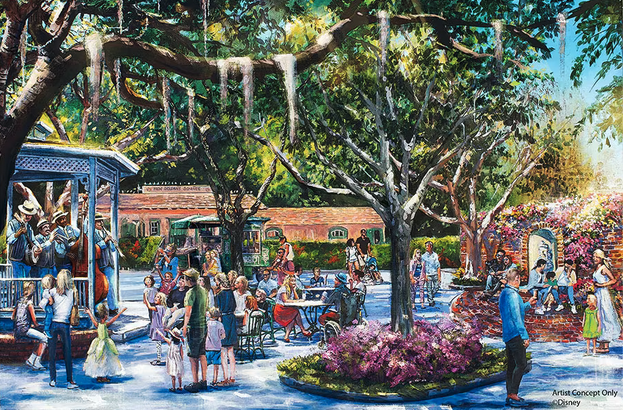 a painting of a group of people in a park