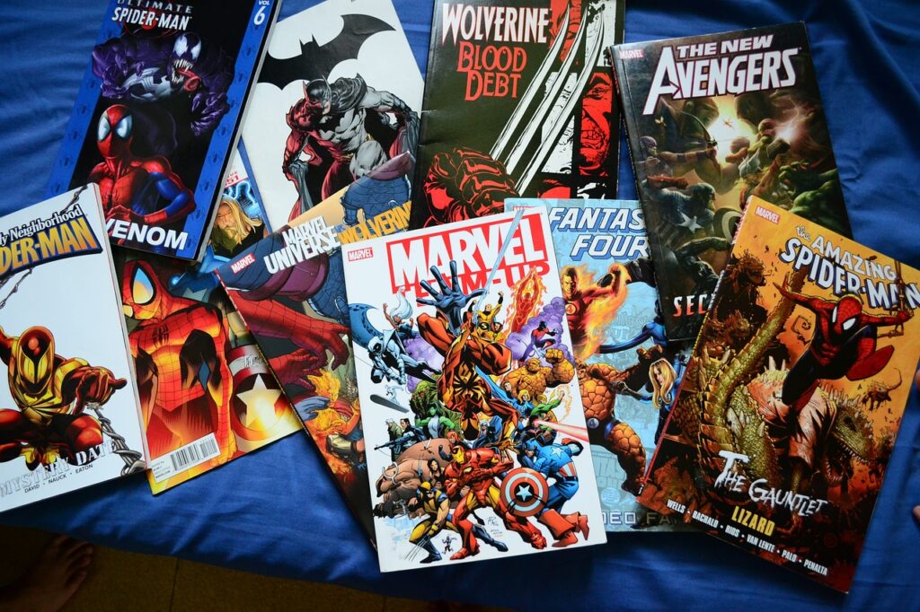 a group of comic books