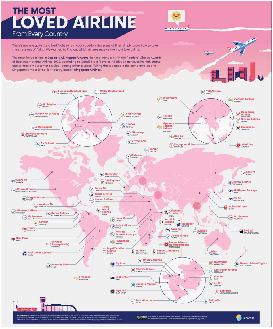 a pink and white poster with a map of the world