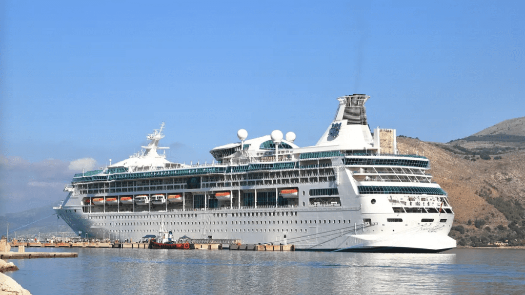 a large cruise ship in the water