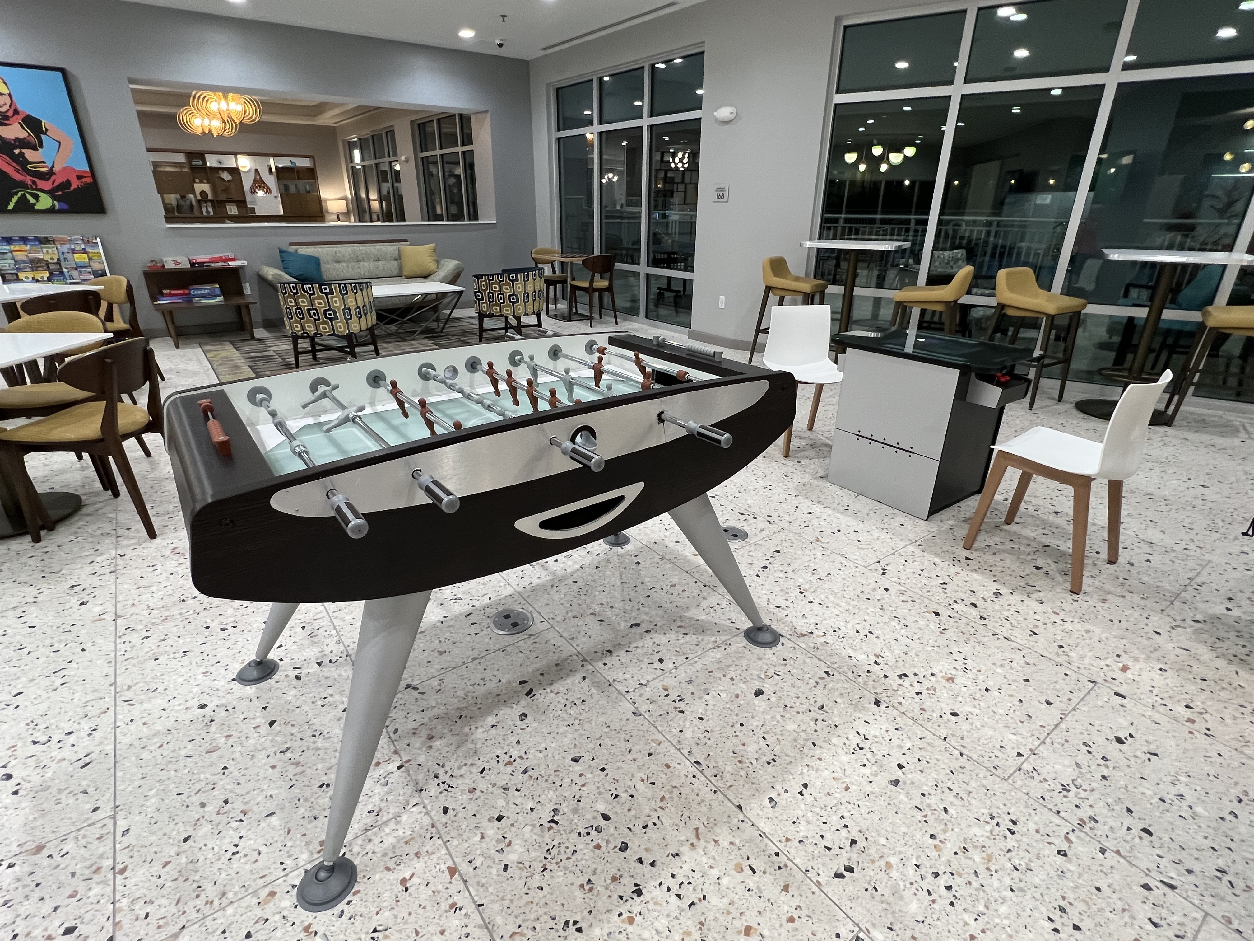 a foosball table in a room