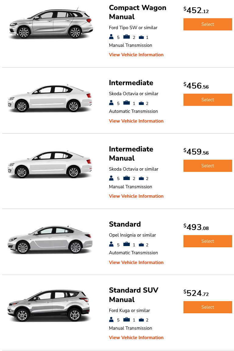 a screenshot of a car price list