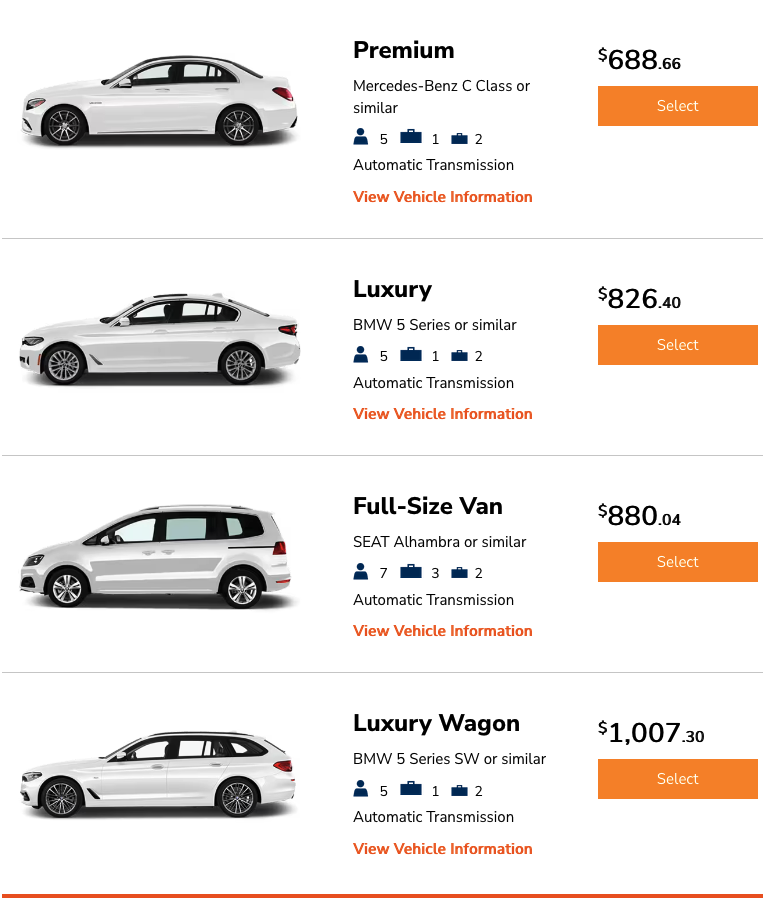 a screenshot of a car price list