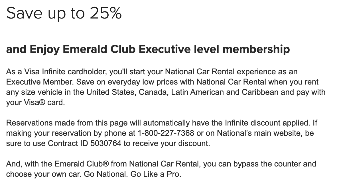 National Emerald Club Executive benefit details