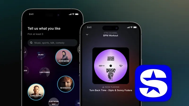 SiriusXM app shown on a smartphone screen