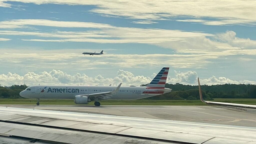 an airplane on the runway