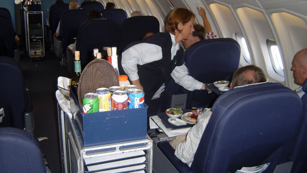 a group of people in an airplane