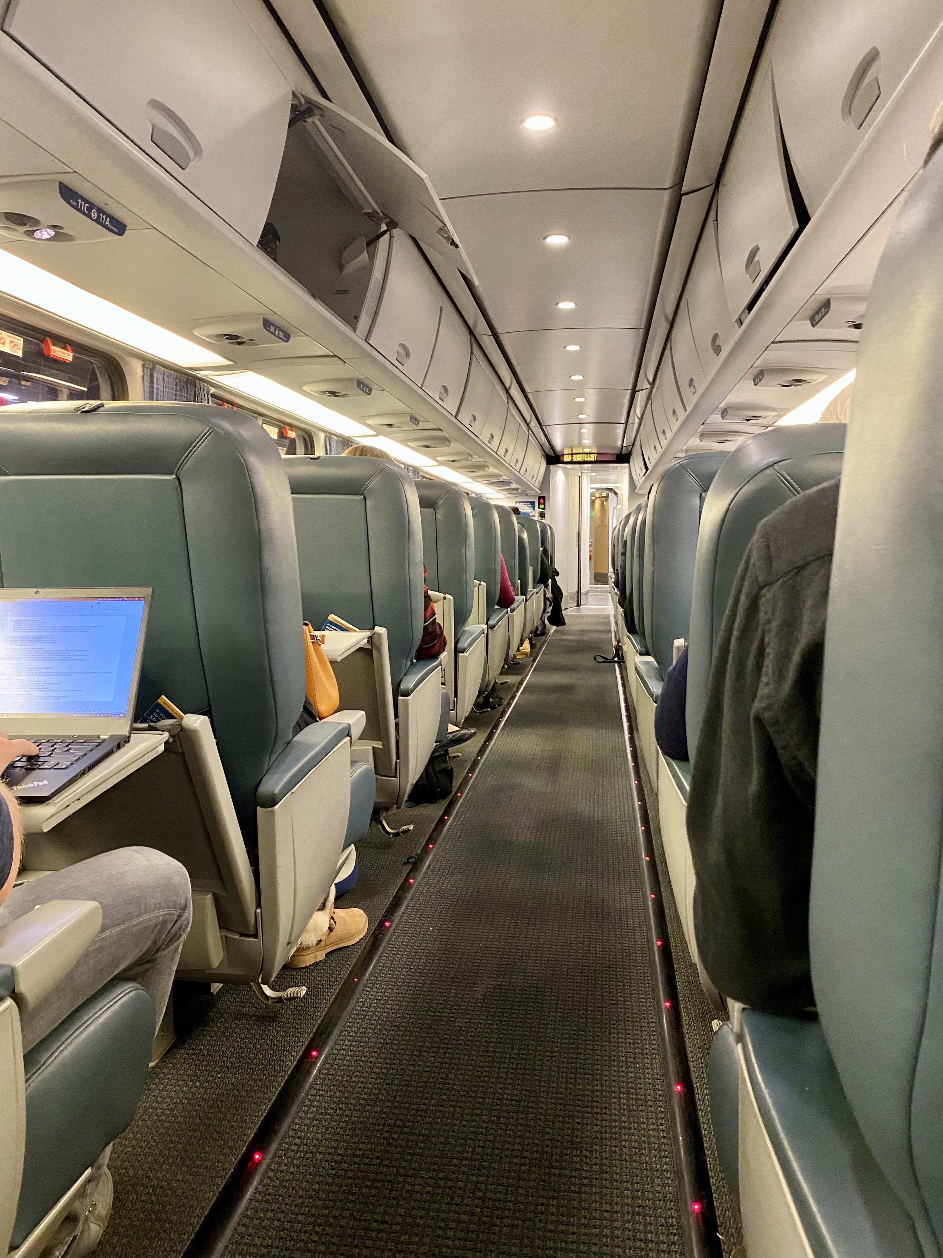 a row of seats on a train