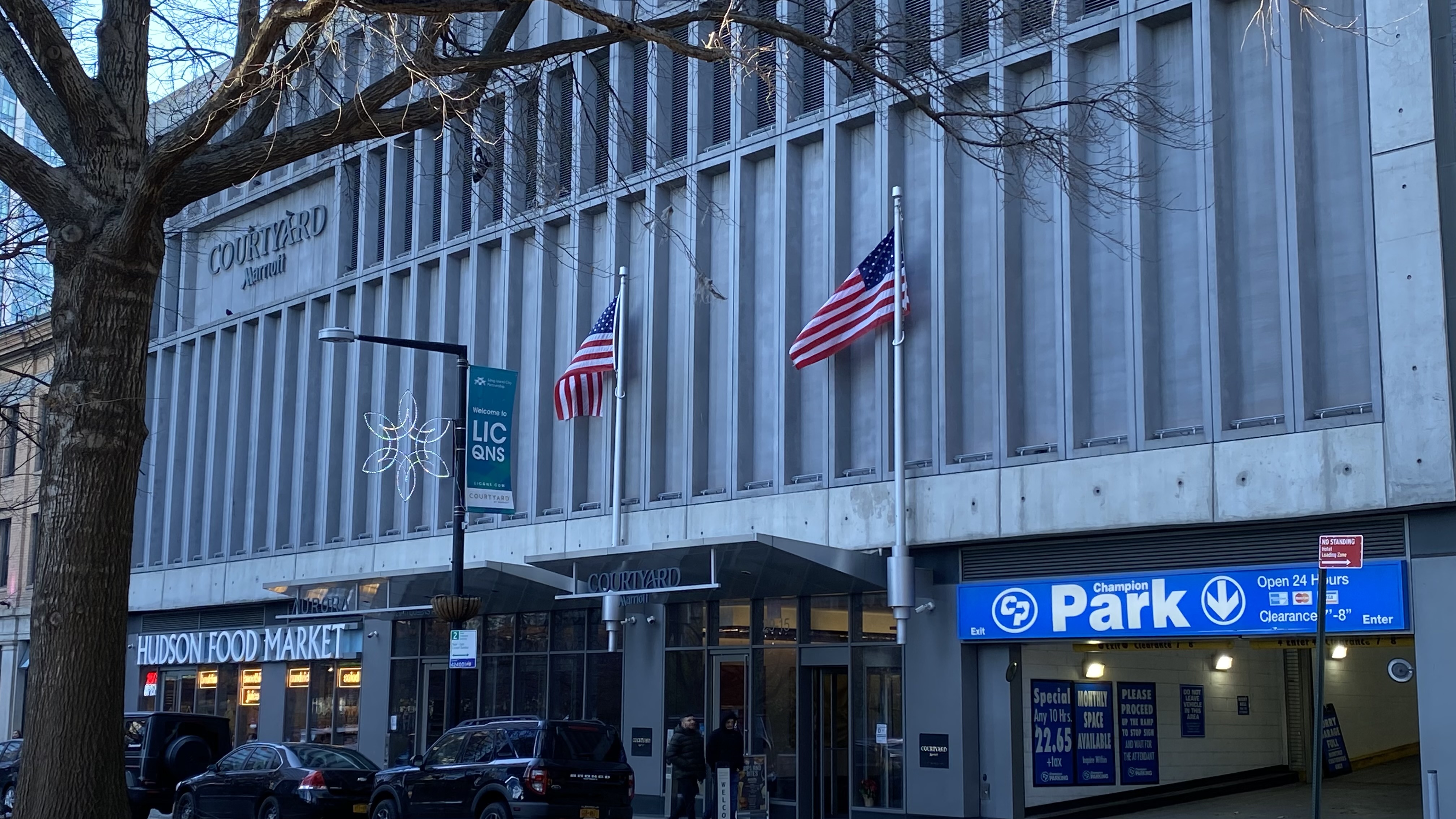 flags on the side of a building