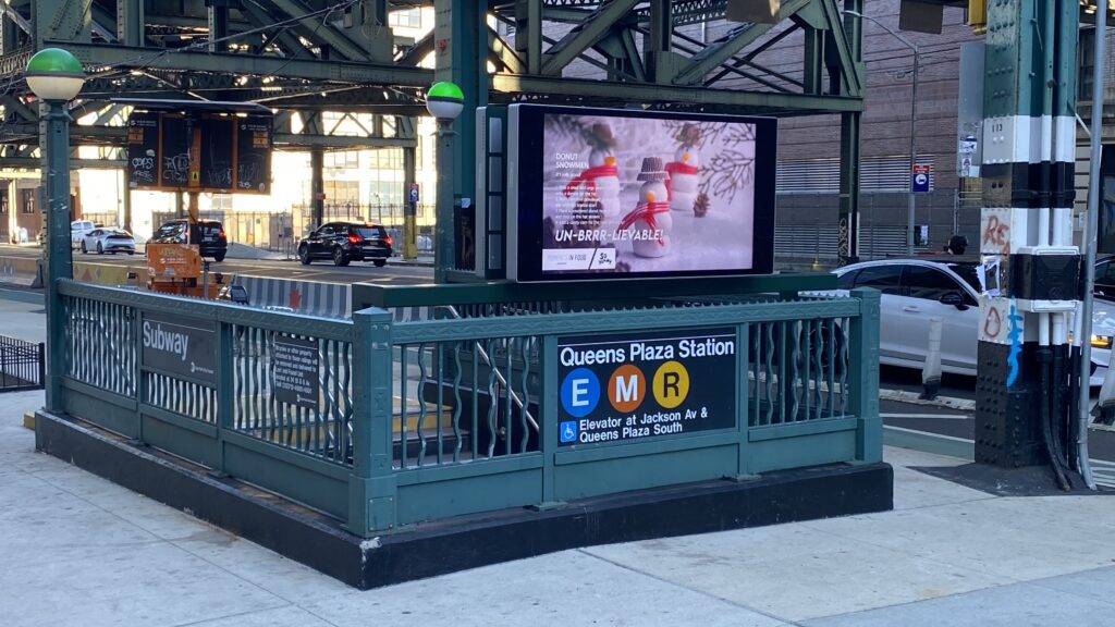 a sign on a platform