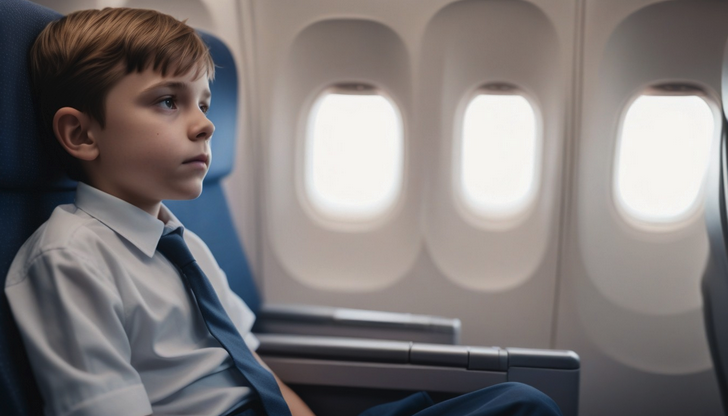 a boy sitting in an airplane